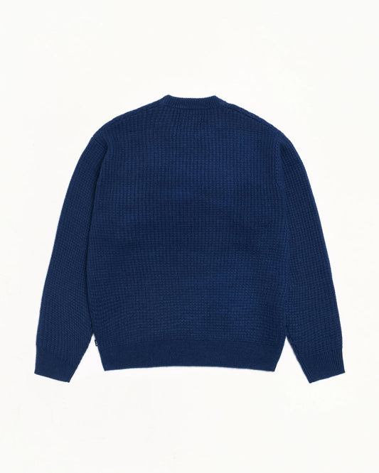 WAFFLE CASHMERE CREW BLUE