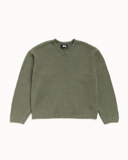 ROLL V NECK SWEATER GREEN