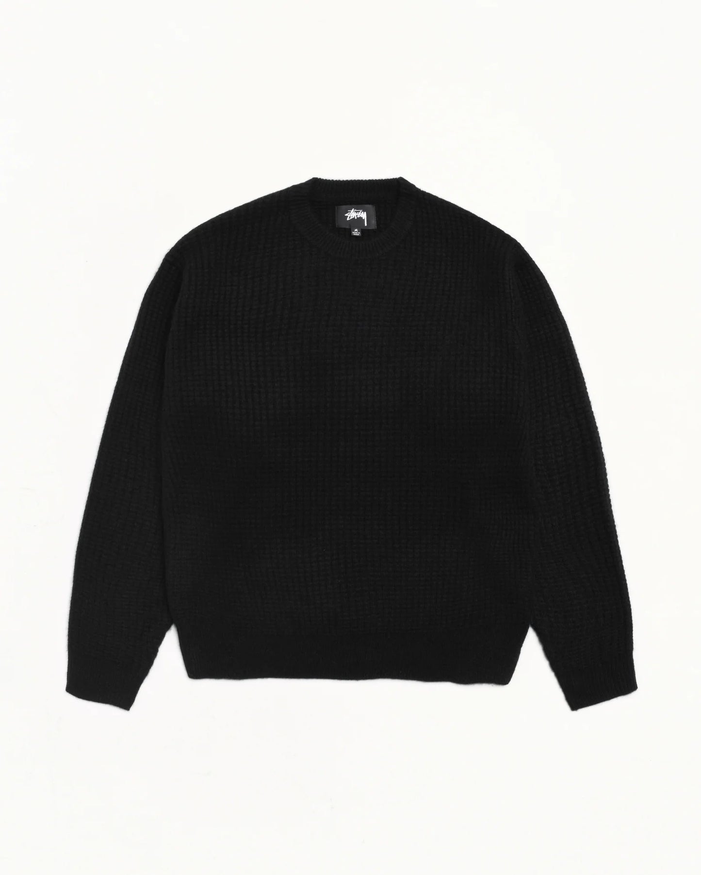 WAFFLE CASHMERE CREW BLACK