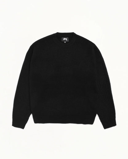 WAFFLE CASHMERE CREW BLACK