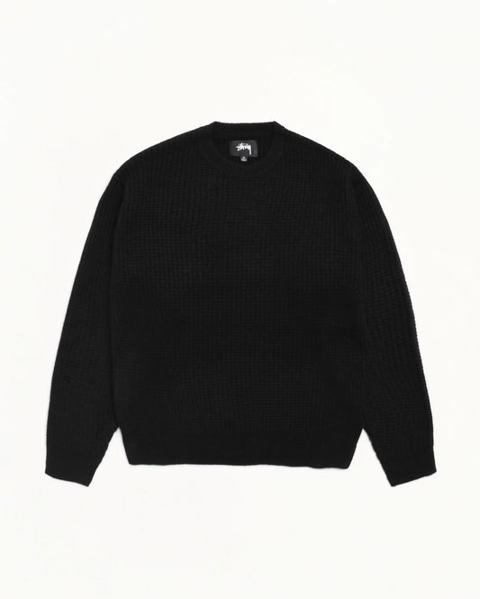 WAFFLE CASHMERE CREW BLACK