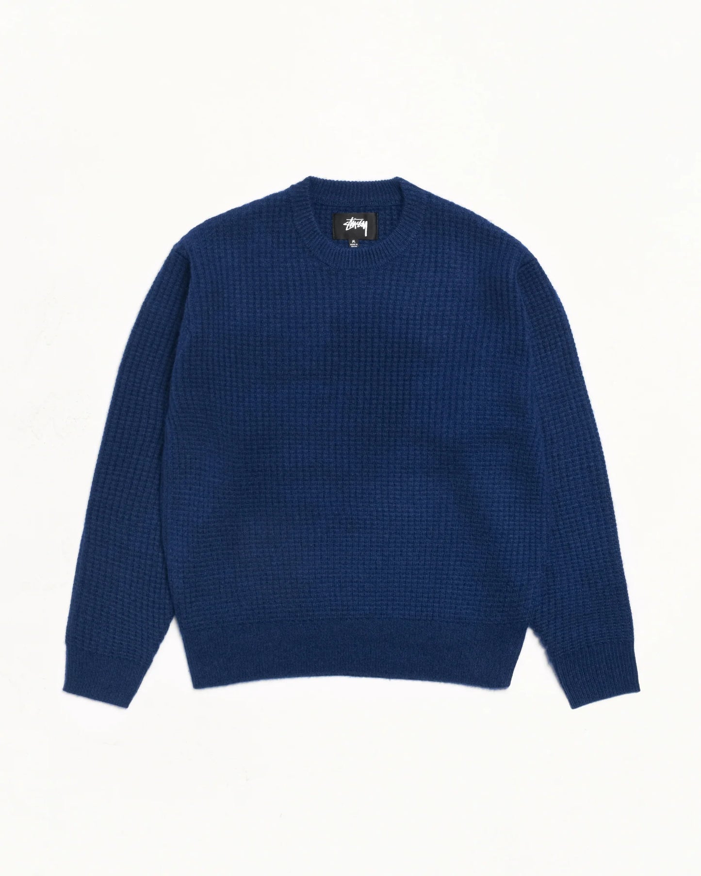 WAFFLE CASHMERE CREW BLUE