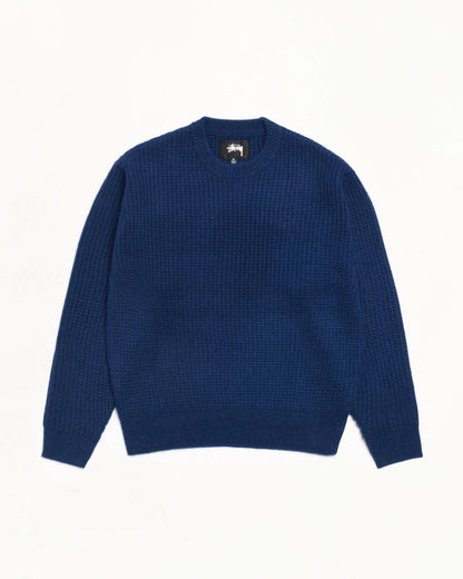 WAFFLE CASHMERE CREW BLUE