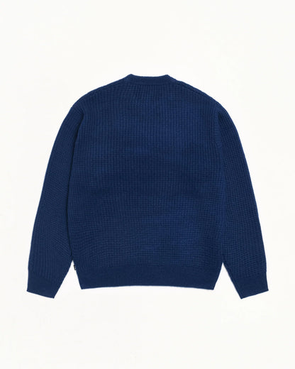 WAFFLE CASHMERE CREW BLUE